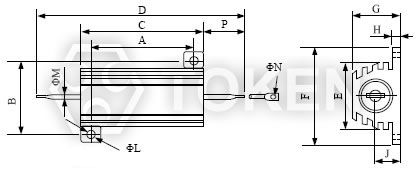 黃金鋁盒電阻器 (AHS) 尺寸圖