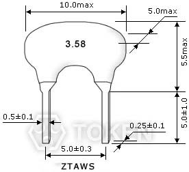 陶瓷諧振器 (ZTAWS) 尺寸圖