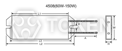 60W-150W Low Profile Aluminum Encased Power Resistor (ASP) Dimensions