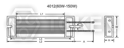 60W-150W Low Profile Aluminum Encased Power Resistor (ASP) Dimensions