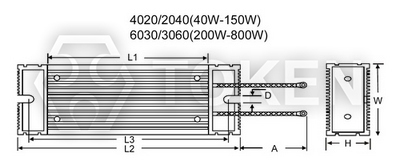 Trapezium Aluminum Housed Power Wirewound Resistor (ASZ) Type:A Dimensions