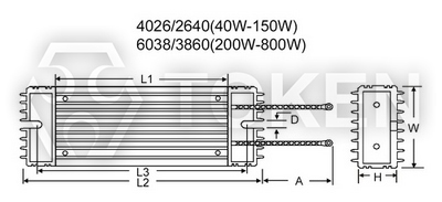 Trapezium Aluminum Encased Wirewound Power Resistor (ASZ) Type:B Dimensions