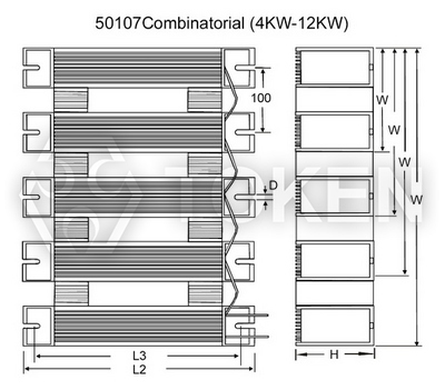 Combinational Trapezium Aluminum Encased Wirewound Resistor (ASZ) Type:B Dimensions