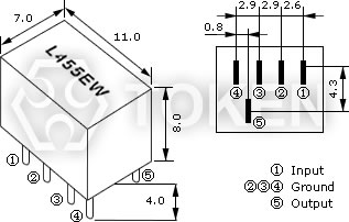 通讯机用陶瓷滤波器 (LT 455 EW) 尺寸图