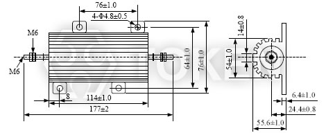 黄金铝盒电阻器 (AHS) 尺寸图