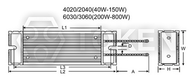 梯型铝壳电阻器 (ASZ) 类型:A 尺寸图