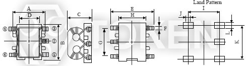 贴片共模电感器 (TCB4F) 尺寸图